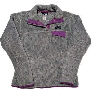 Patagonia Fleece Snap-T Jacket Womens Size S Small Charcoal Gray Purple Pullover